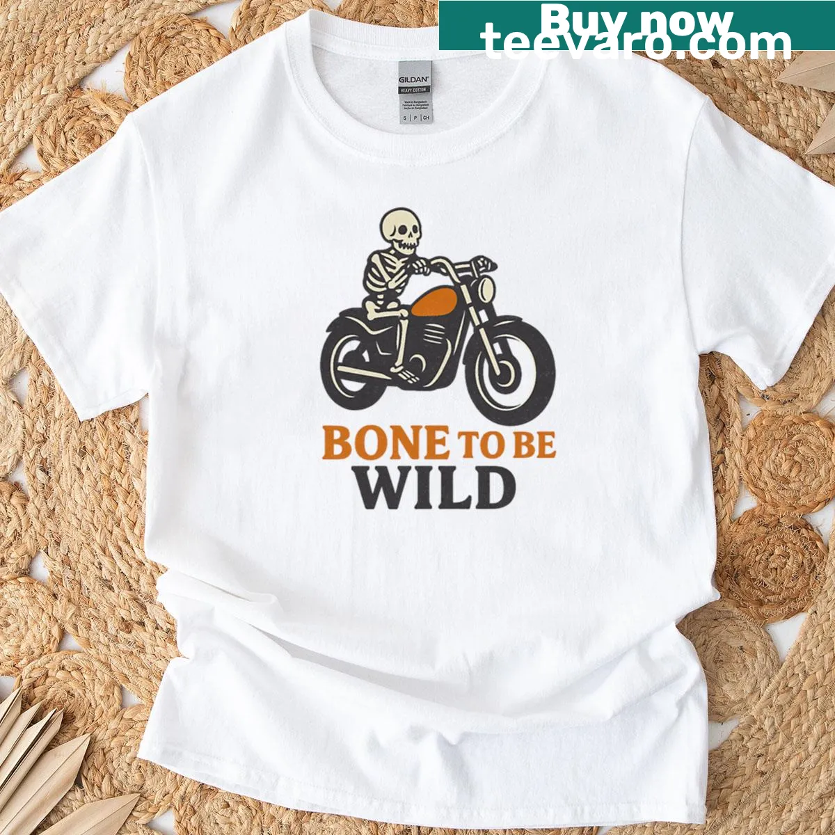 Skeleton riding a motorcycle Halloween t-shirt — on a men's t-shirt