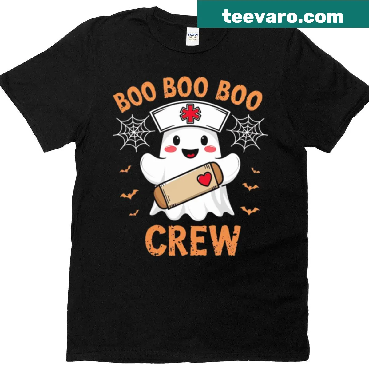 Funny Halloween nurse T-shirt with ghost design — on a men's t-shirt