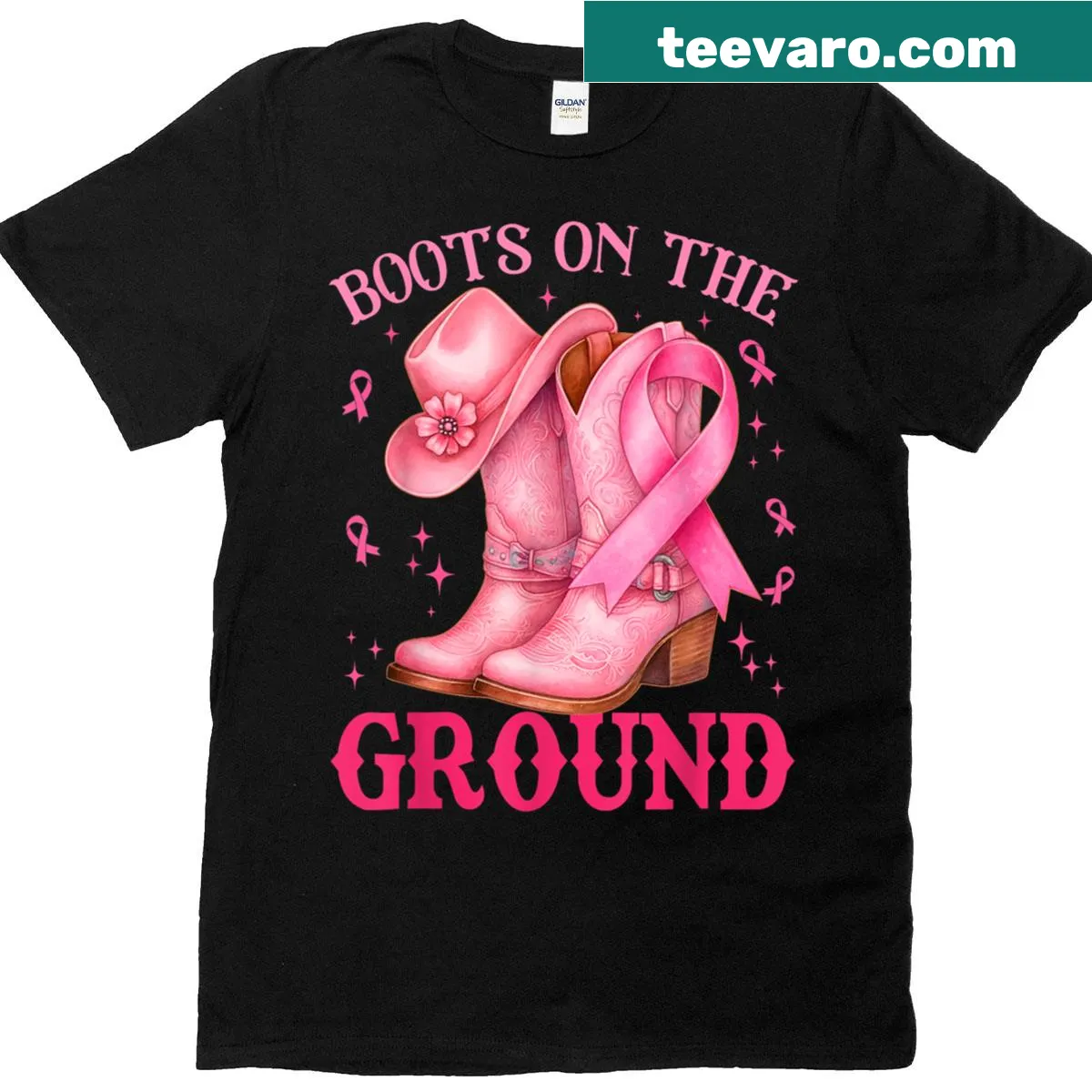 Cowgirl-themed breast cancer awareness t-shirt with meaningful message — on a men's t-shirt