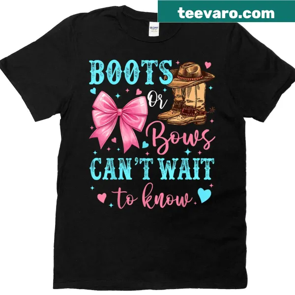 Gender reveal T-shirt with 'Boots or Bows?' design
