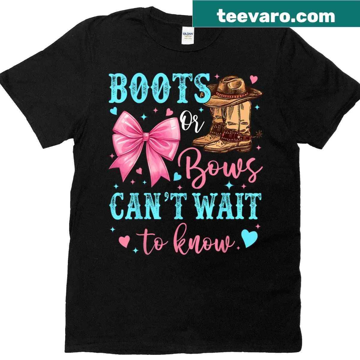 Gender reveal T-shirt with 'Boots or Bows?' design — on a men's t-shirt