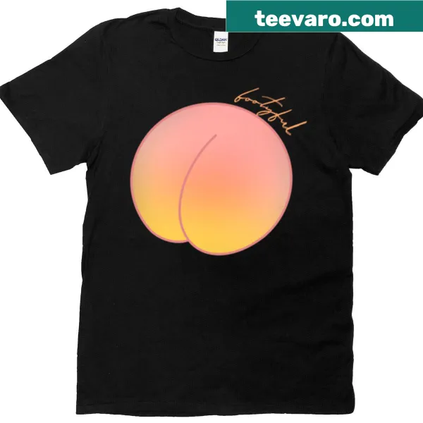 Minimalist illustration of a peach, playfully labeled 'Bootyful'