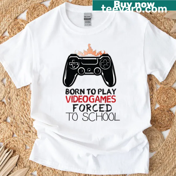 T-shirt with a playful gaming phrase about balancing school and video games.