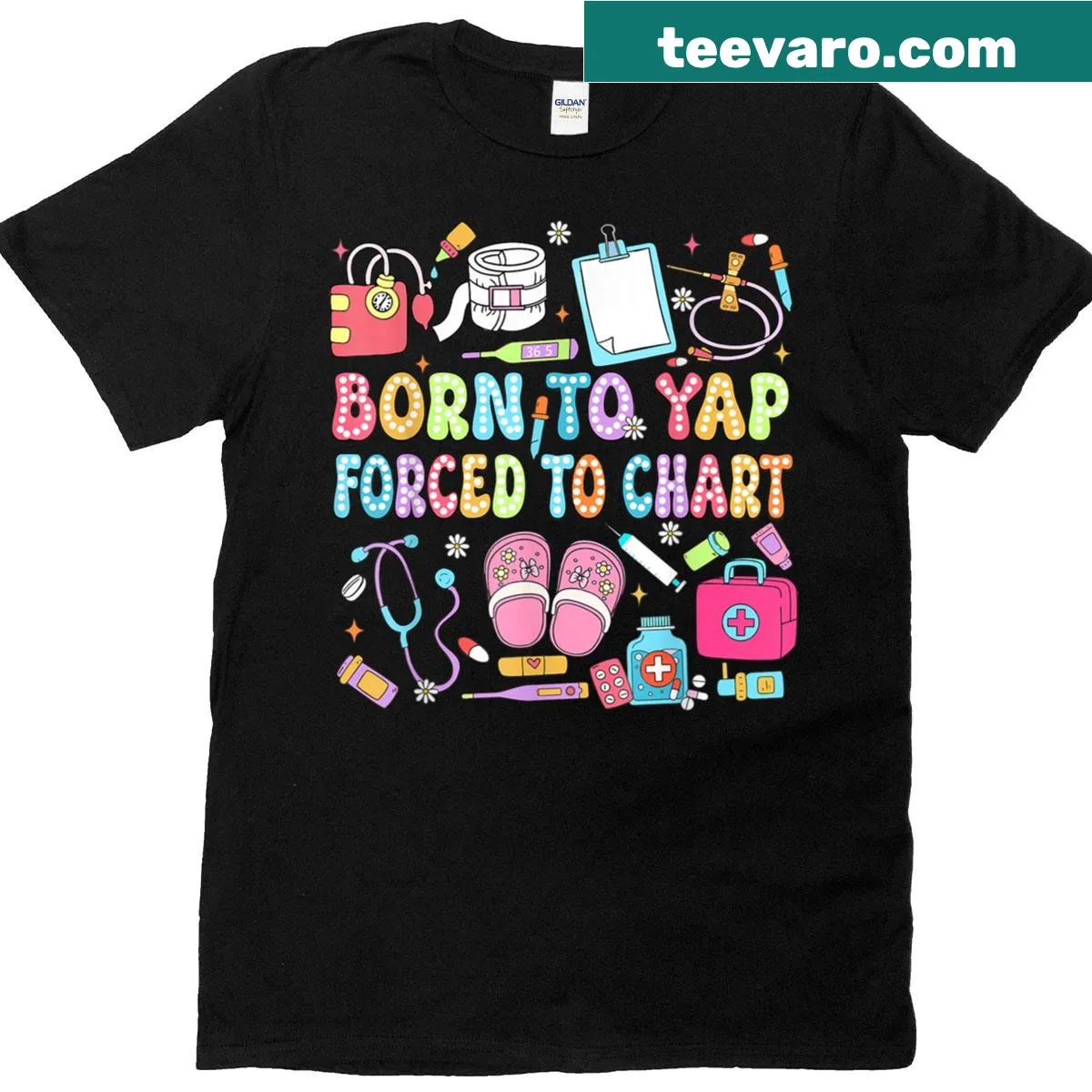 Vintage distressed T-shirt with the phrase 'Born To Yap Forced To Chart' — on a men's t-shirt