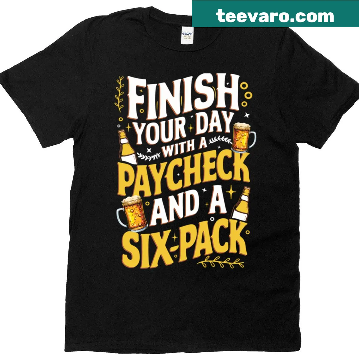 Halloween-themed oversized t-shirt with funny skeleton bartender design — on a men's t-shirt