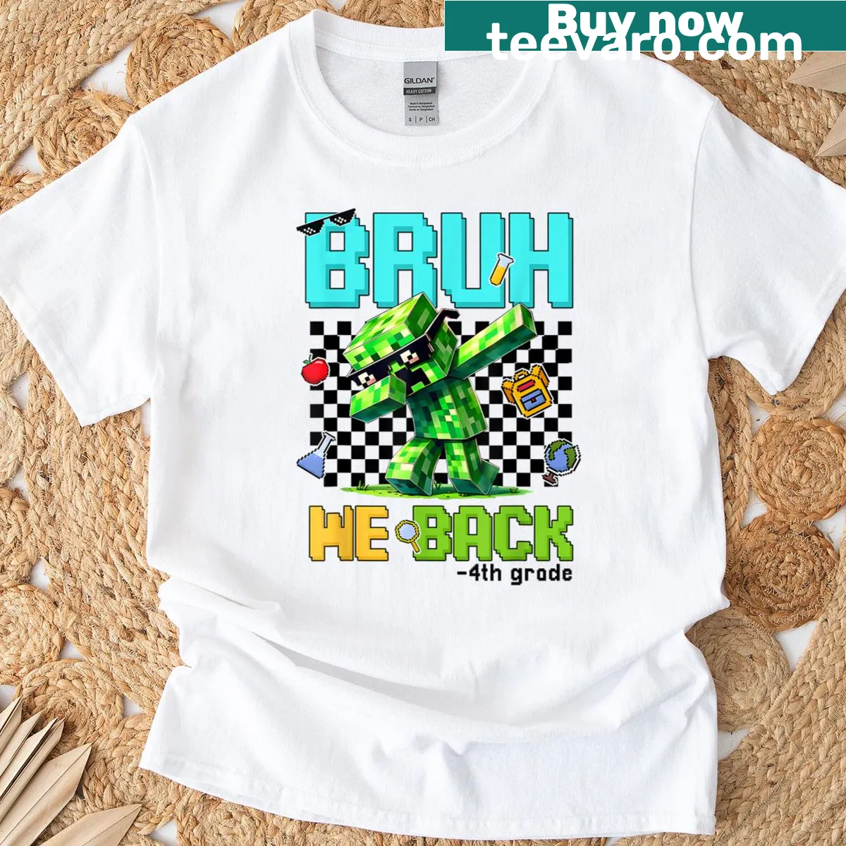 Kids t-shirt with a dabbing boy and Bruh We Back text — on a men's t-shirt