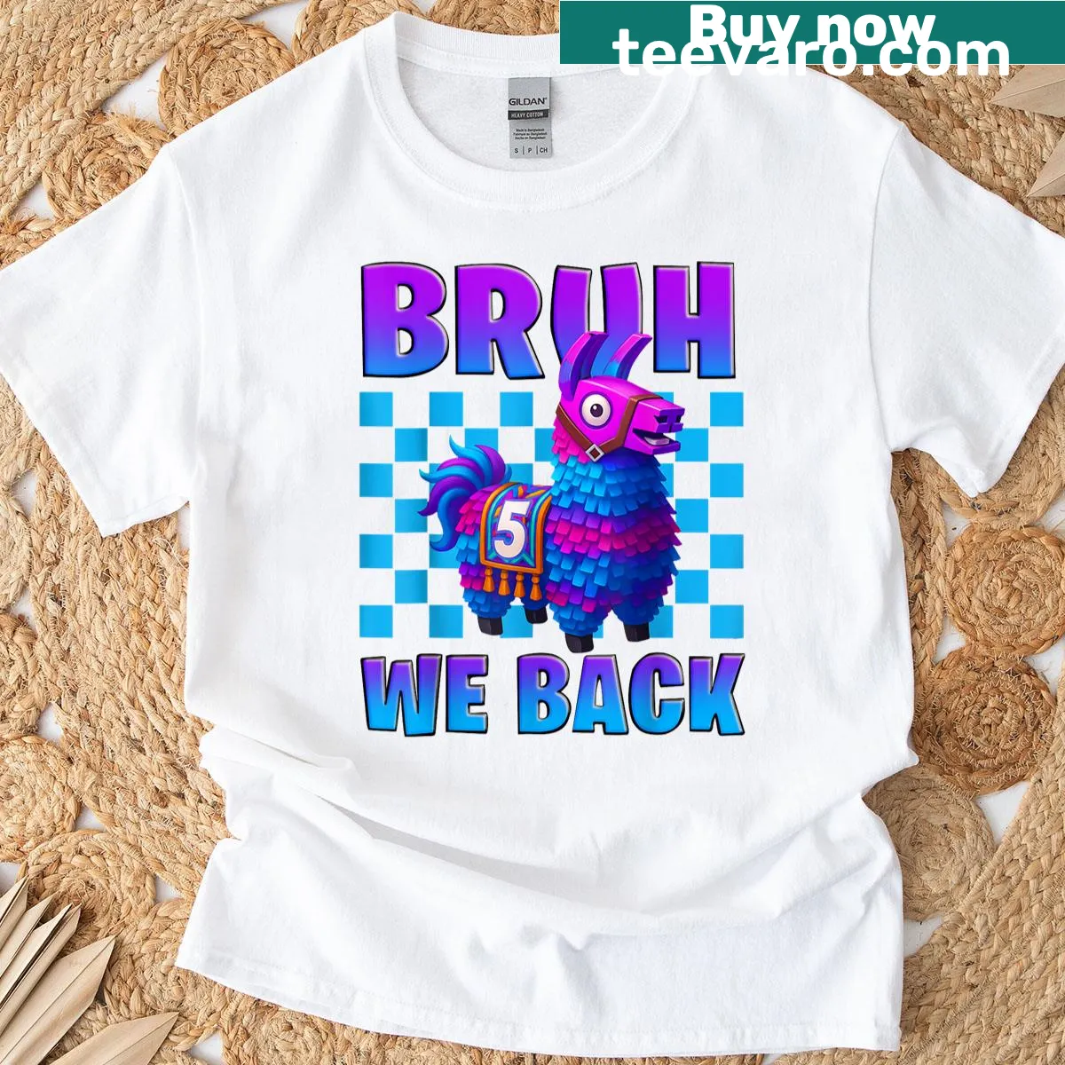 Funny t-shirt featuring a llama pinata and gaming theme — on a men's t-shirt
