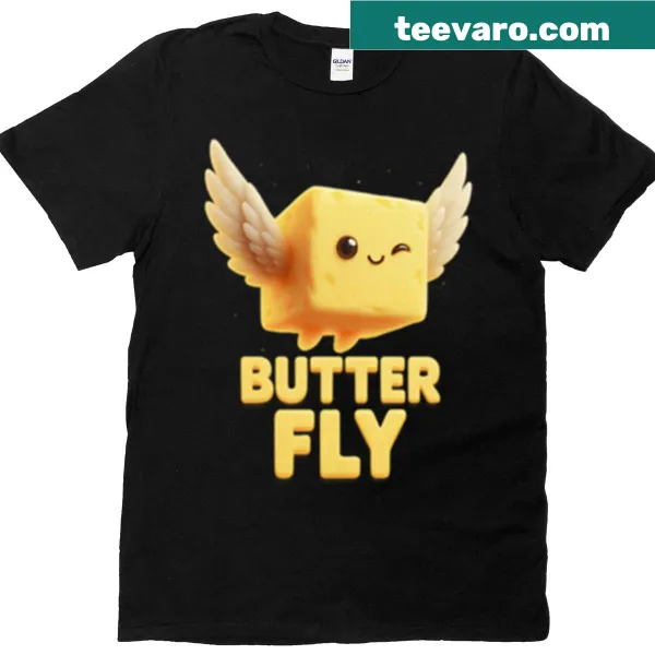 Playful t-shirt featuring the phrase 'Butter Believe It' in hand-lettered style.