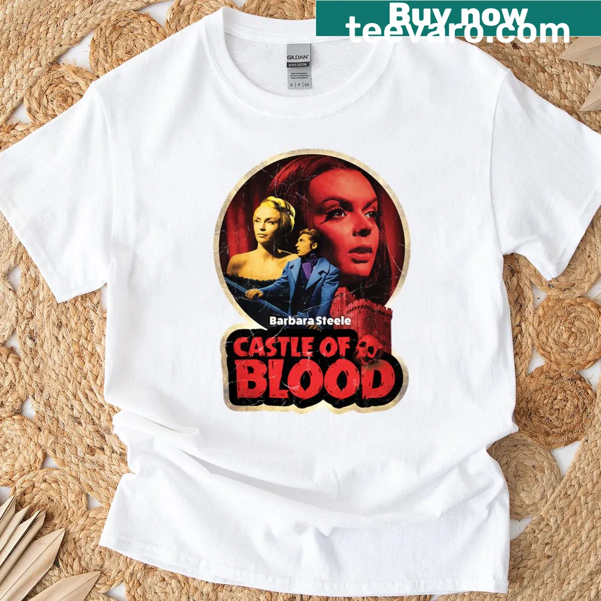 Illustration of a spooky castle in horror style — on a men's t-shirt