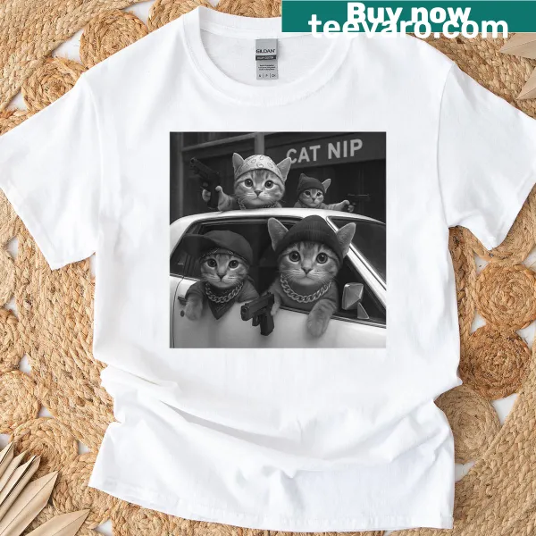 Cartoon cat gangster graphic with 'Cat Gang' text