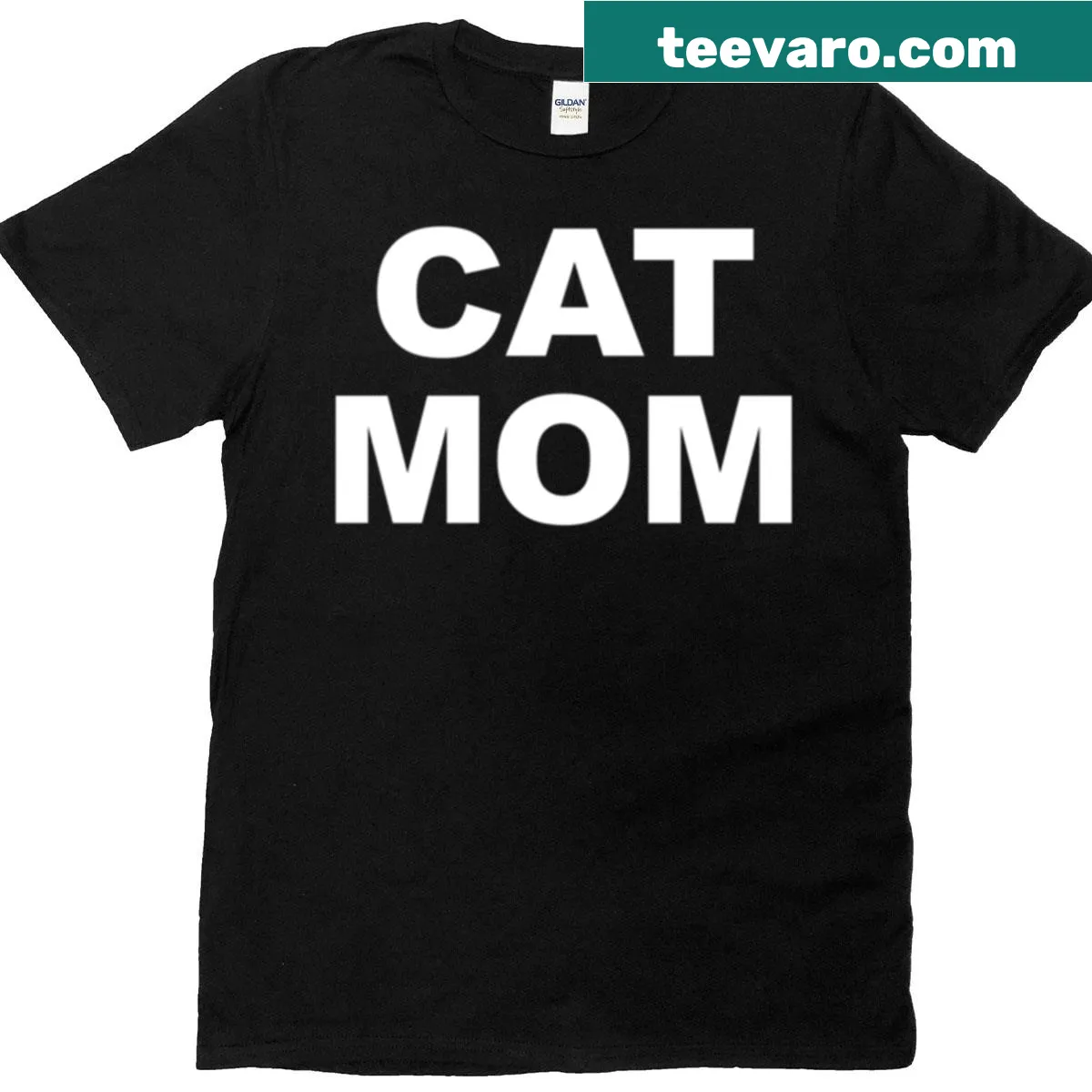 Simple Cat Mom t-shirt with bold text design. — on a men's t-shirt