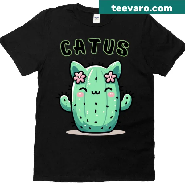 Illustrated T-shirt featuring a cat and cactus pun design