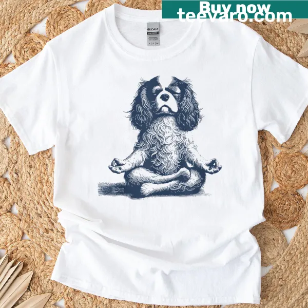 Vintage t-shirt with a Cavalier King Charles Spaniel in a meditative pose