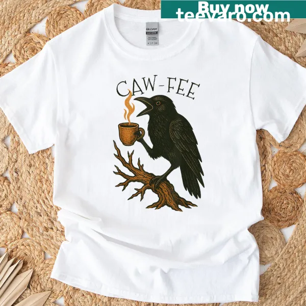 Funny crow enjoying coffee design t-shirt