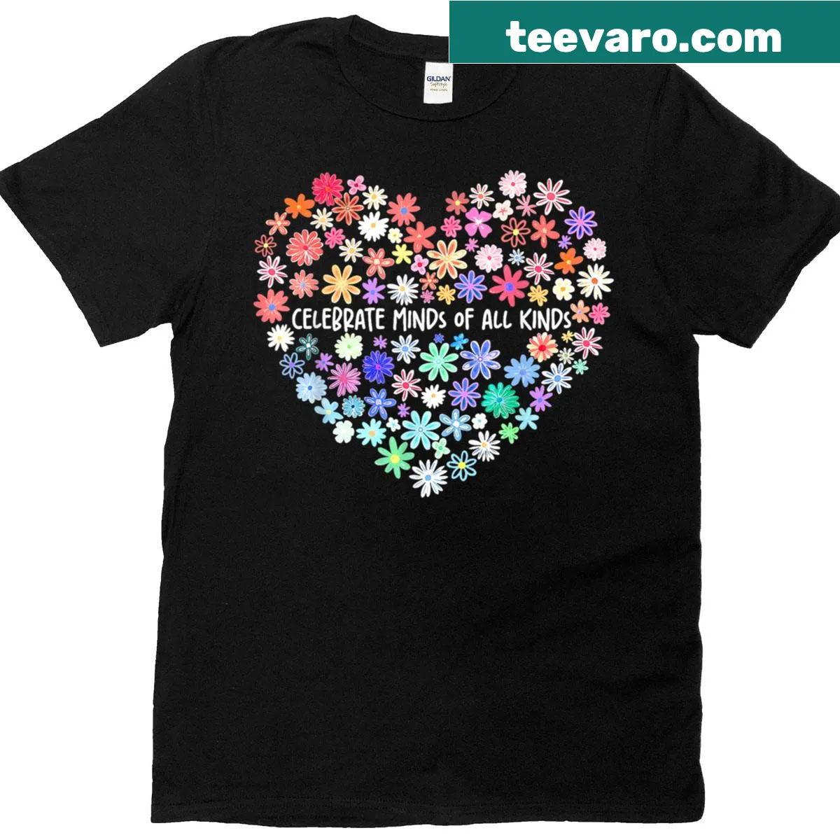 Inspirational t-shirt celebrating neurodiversity with flowers. — on a men's t-shirt