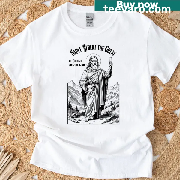 Shirt featuring text celebrating chemist Albert the Great