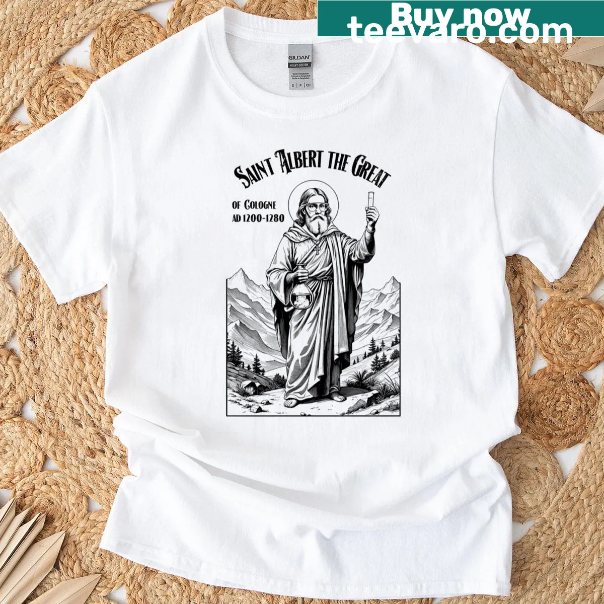 Shirt featuring text celebrating chemist Albert the Great — on a men's t-shirt