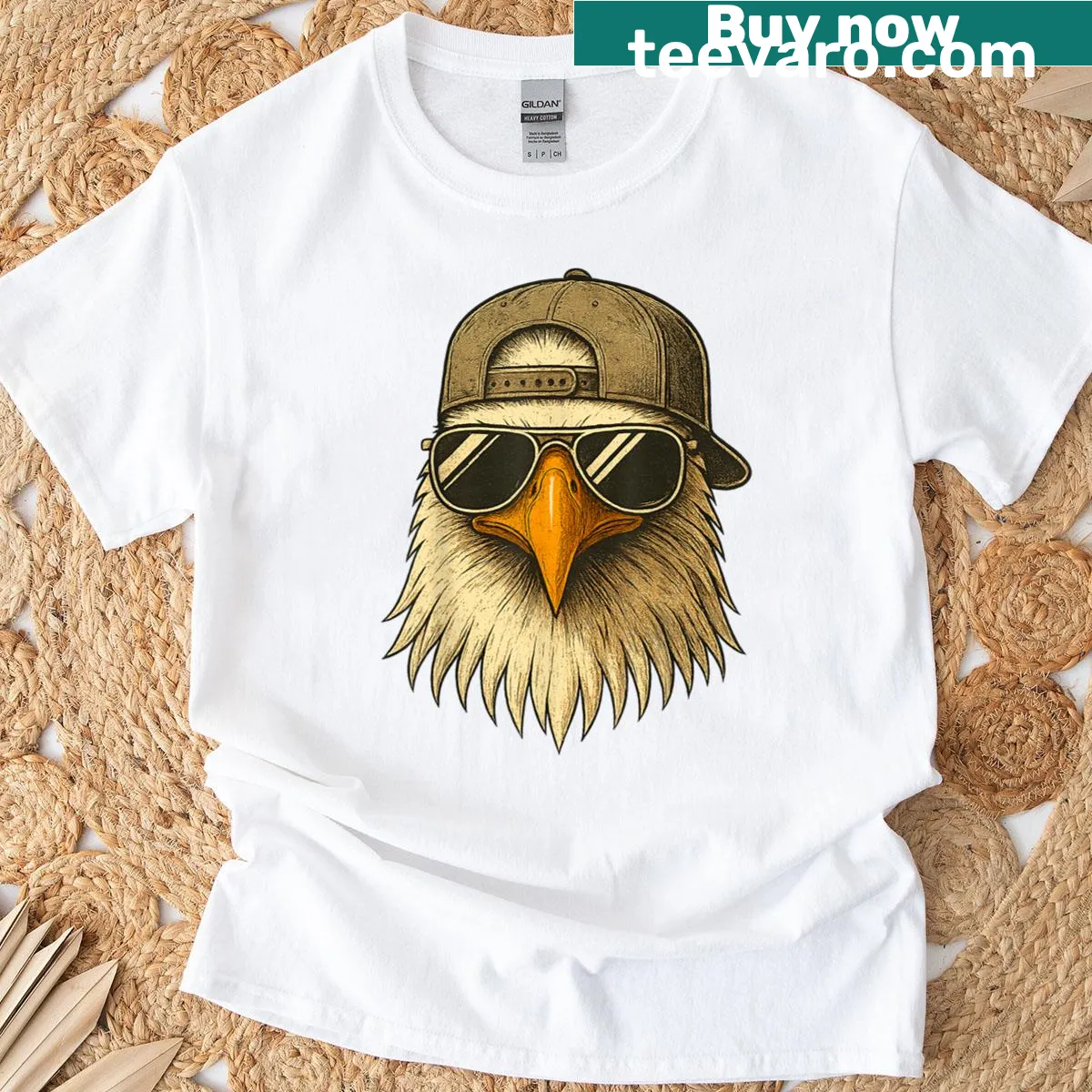 Retro eagle graphic on T-shirt symbolizing patriotism — on a men's t-shirt