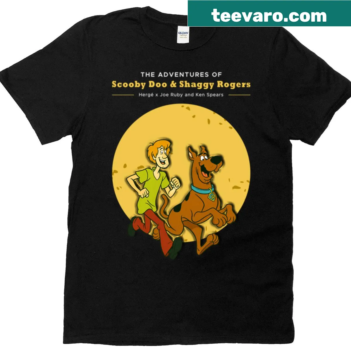 Cartoon-themed T-shirt featuring ghost chasers — on a men's t-shirt