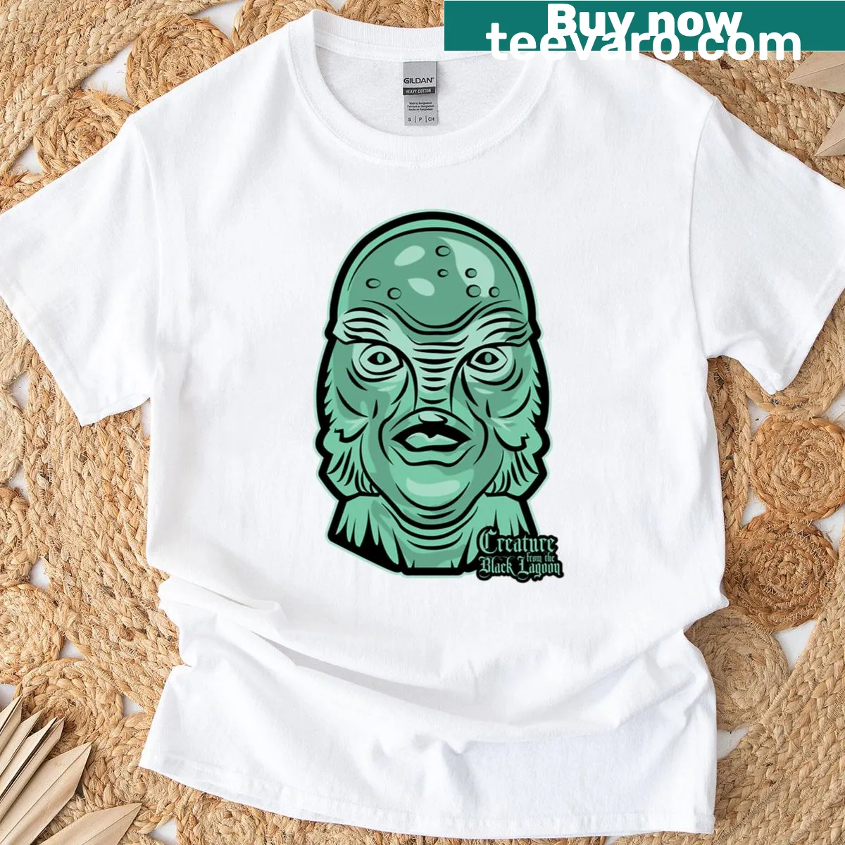 Realistic graphic of Creature From The Black Lagoon on T-shirt — on a men's t-shirt