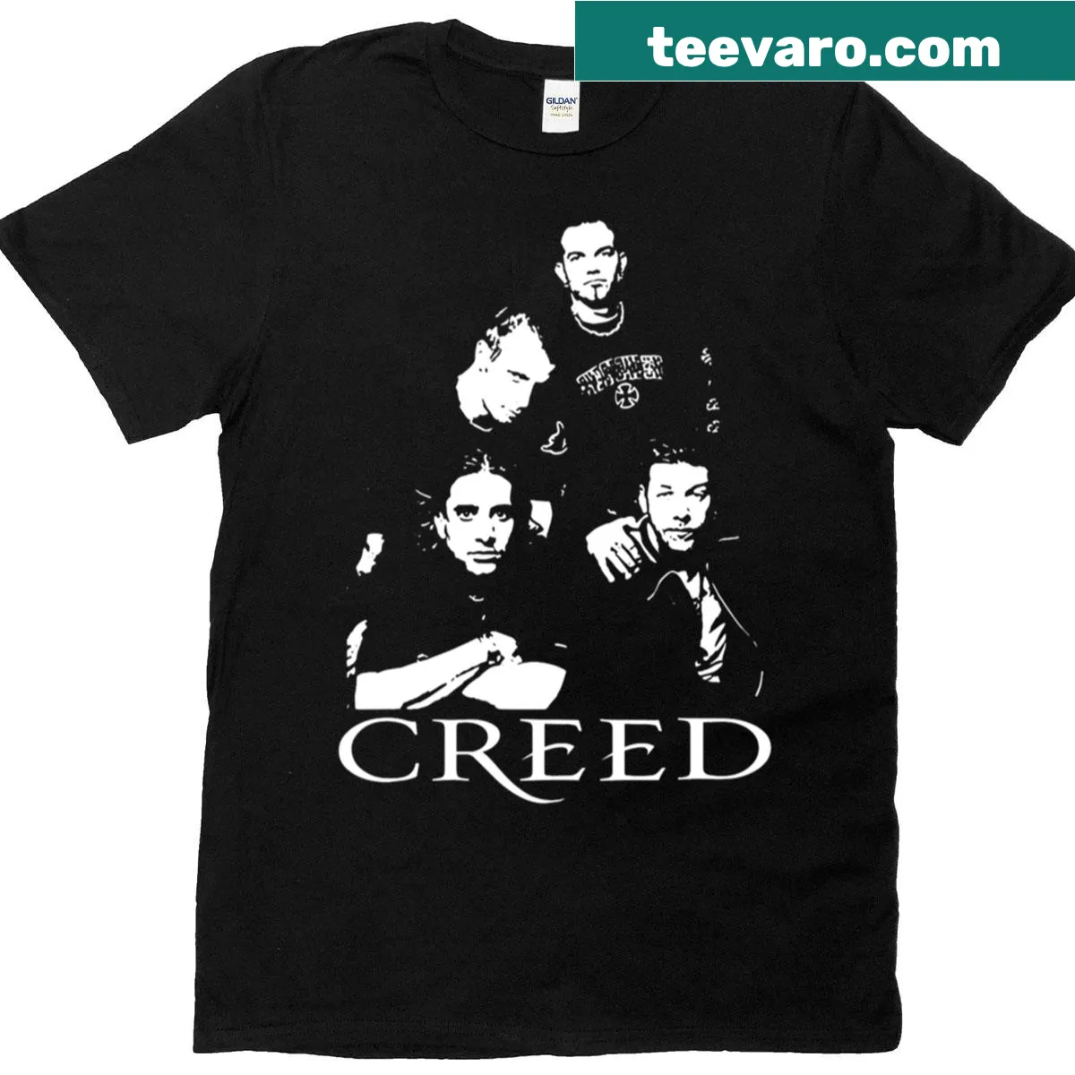 Vintage-style Creed rock music poster graphic t-shirt. — on a men's t-shirt