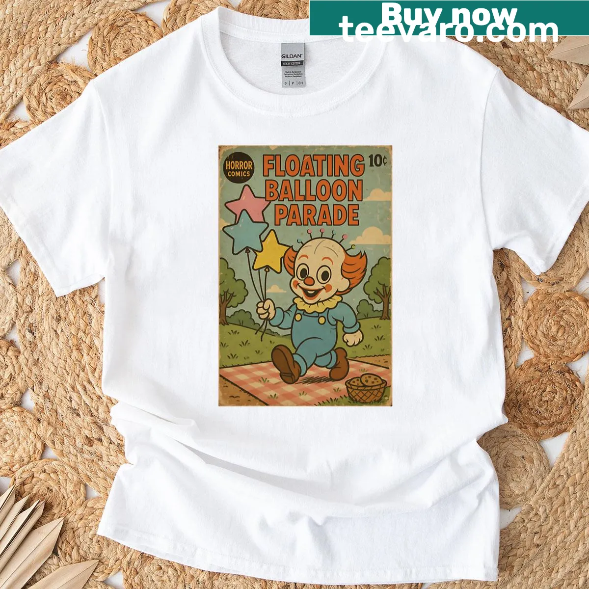 Cute Halloween graphic featuring floating balloons and a spooky theme — on a men's t-shirt