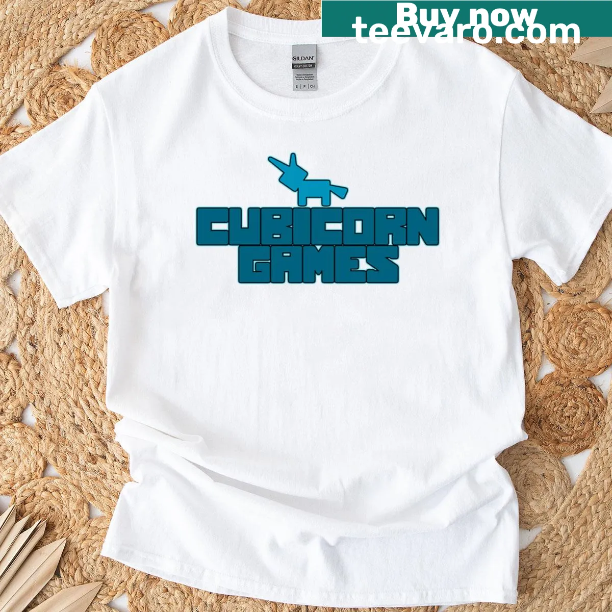 Cubicorn Games logo in a playful design on an oversized T-shirt. — on a men's t-shirt