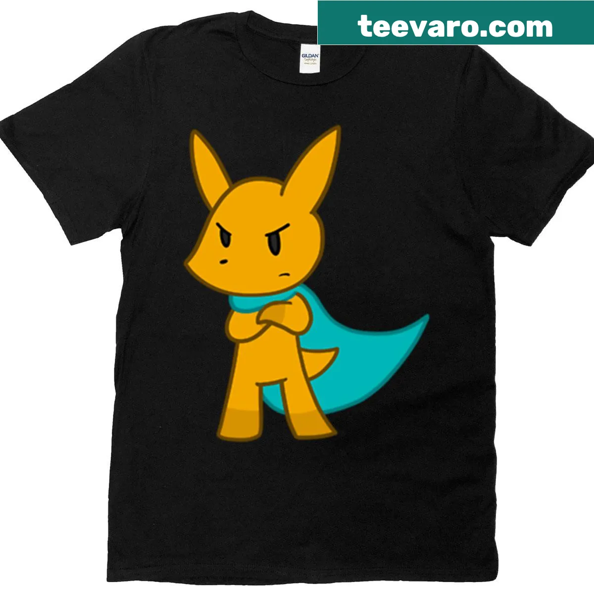 T-shirt depicting Cucumber the Super Aardvark in a playful superhero pose — on a men's t-shirt