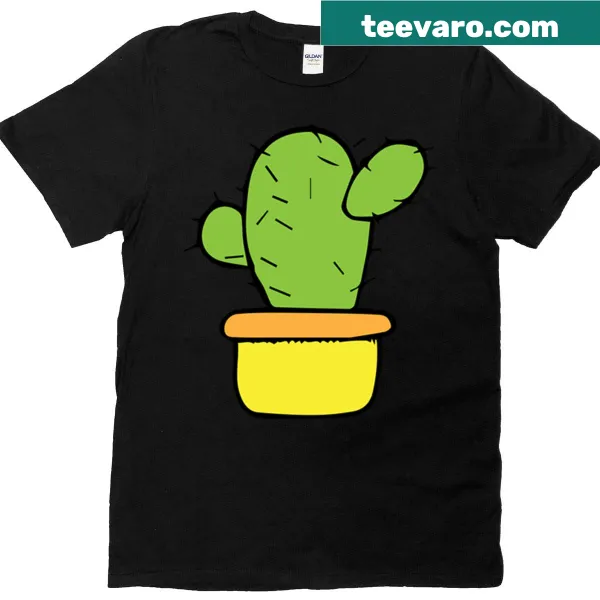 Oversized T-shirt with a cute cartoon cactus in a yellow pot