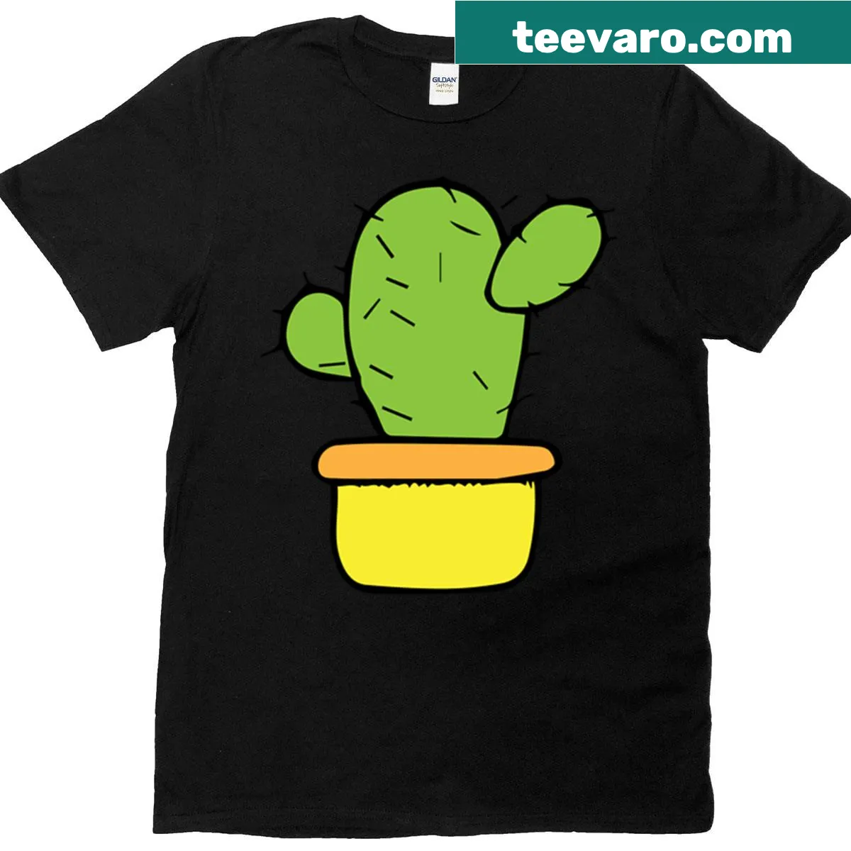 Oversized T-shirt with a cute cartoon cactus in a yellow pot — on a men's t-shirt
