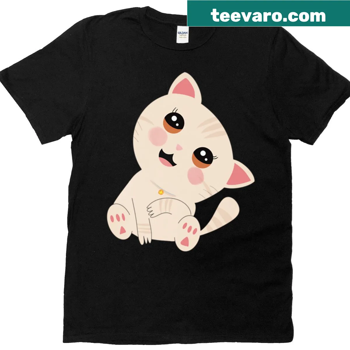 T-shirt featuring a cute illustration of a playful kitten — on a men's t-shirt