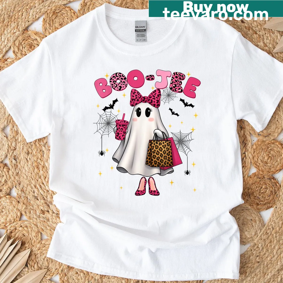 Cute leopard ghost with a coffee design for Halloween — on a men's t-shirt