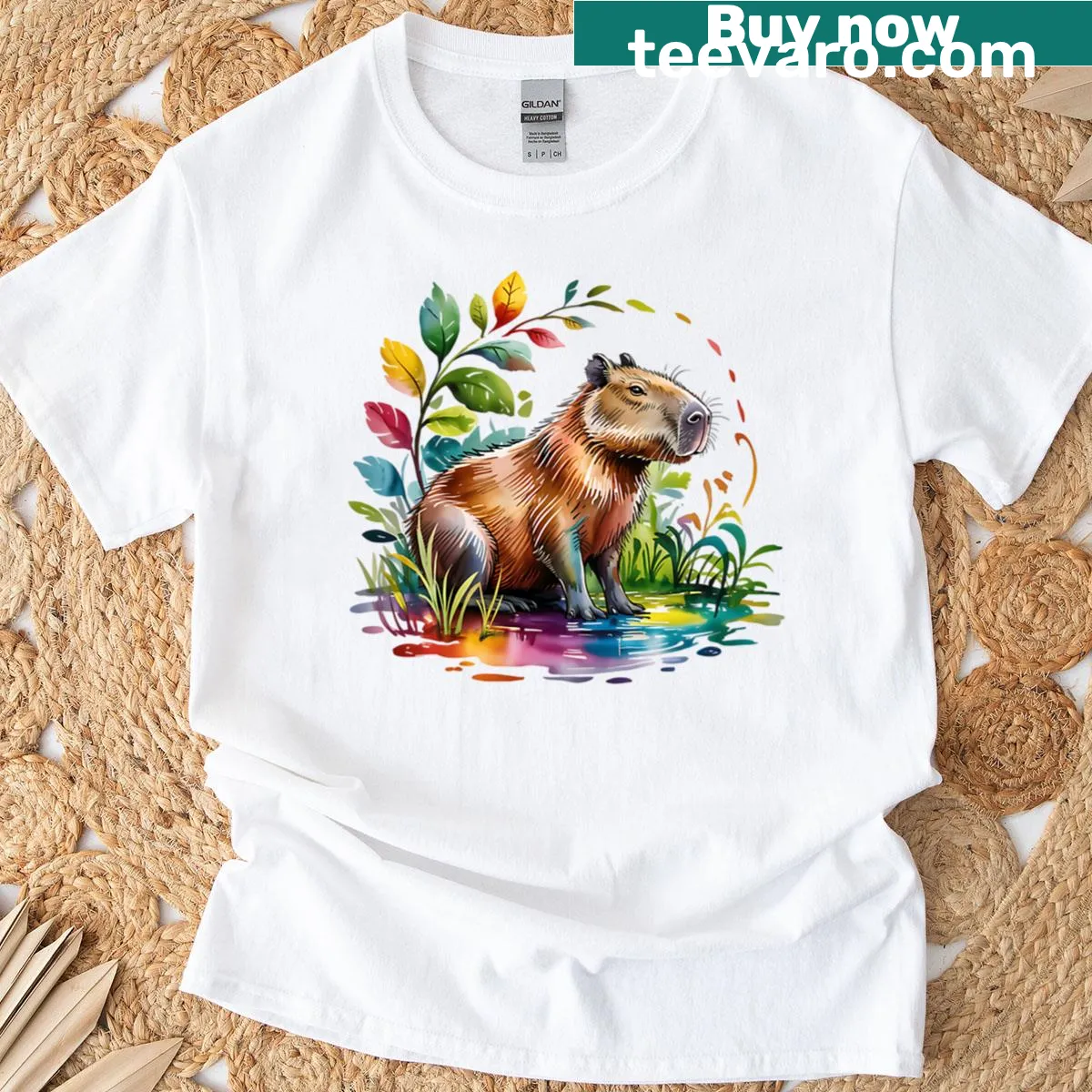 Watercolor capybara graphic on an oversized T-shirt — on a men's t-shirt