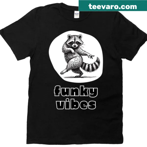 T-shirt featuring a disco dancing raccoon in a playful design