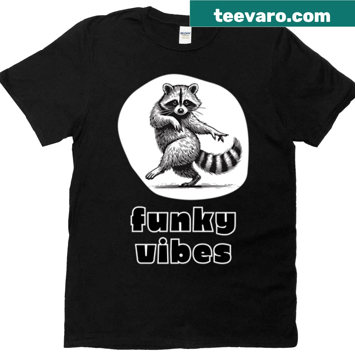 T-shirt featuring a disco dancing raccoon in a playful design — on a men's t-shirt