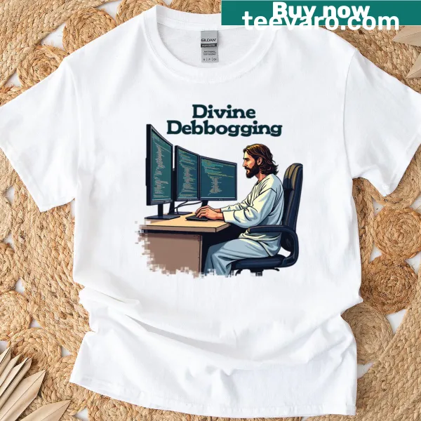 Funny programmer t-shirt with a humorous debugging saying