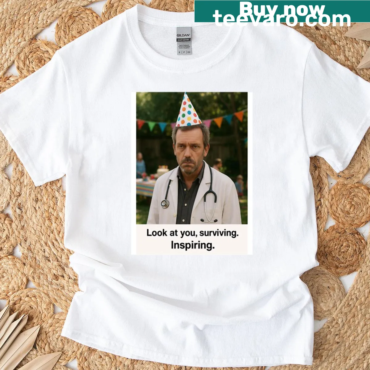 Funny Doctor House t-shirt with quirky phrases and meme-inspired design — on a men's t-shirt