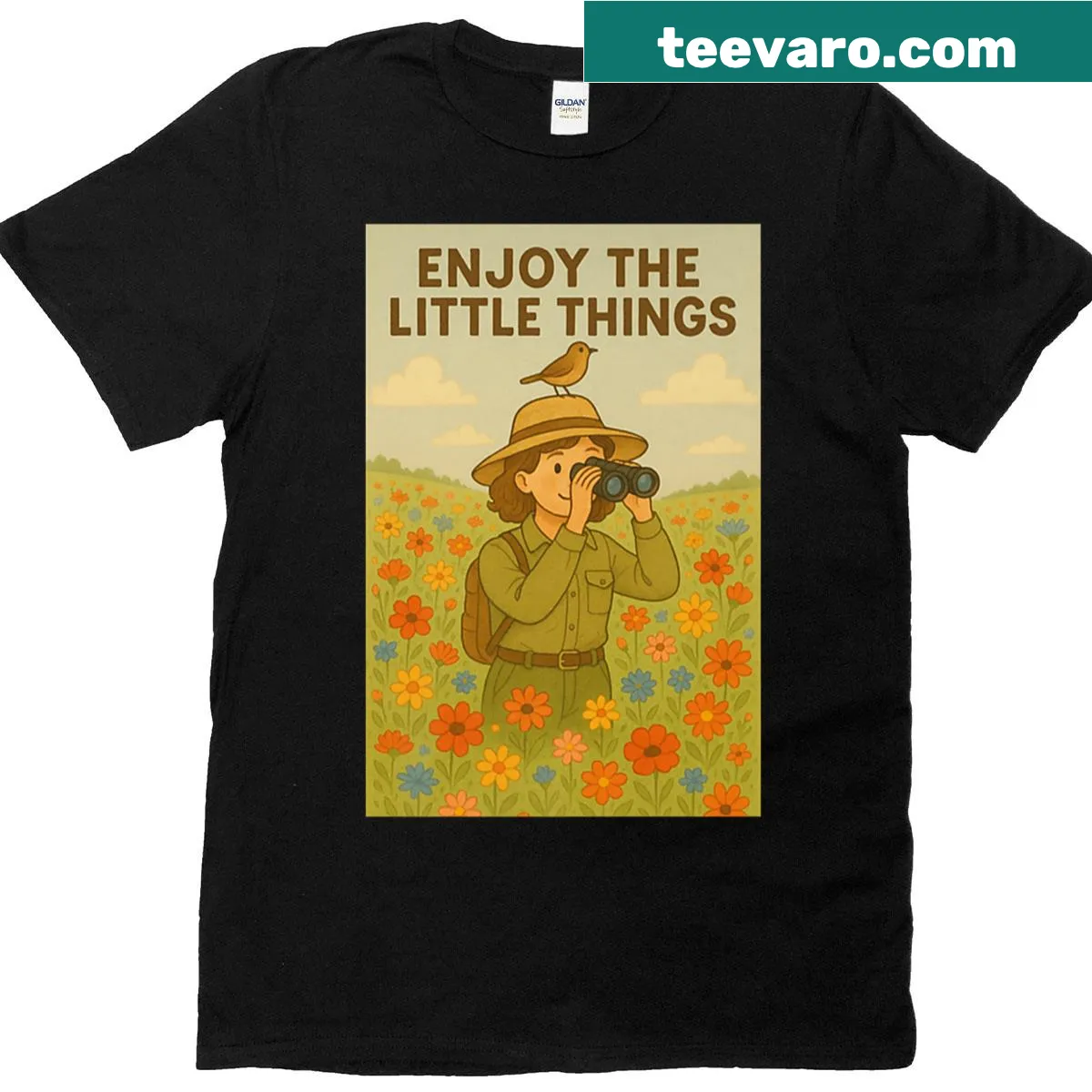 Illustrated T-shirt with nature theme and inspirational message — on a men's t-shirt