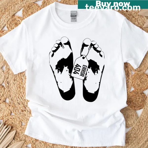 Dark humor t-shirt featuring an Error 404 Dead Feet design in playful typography.