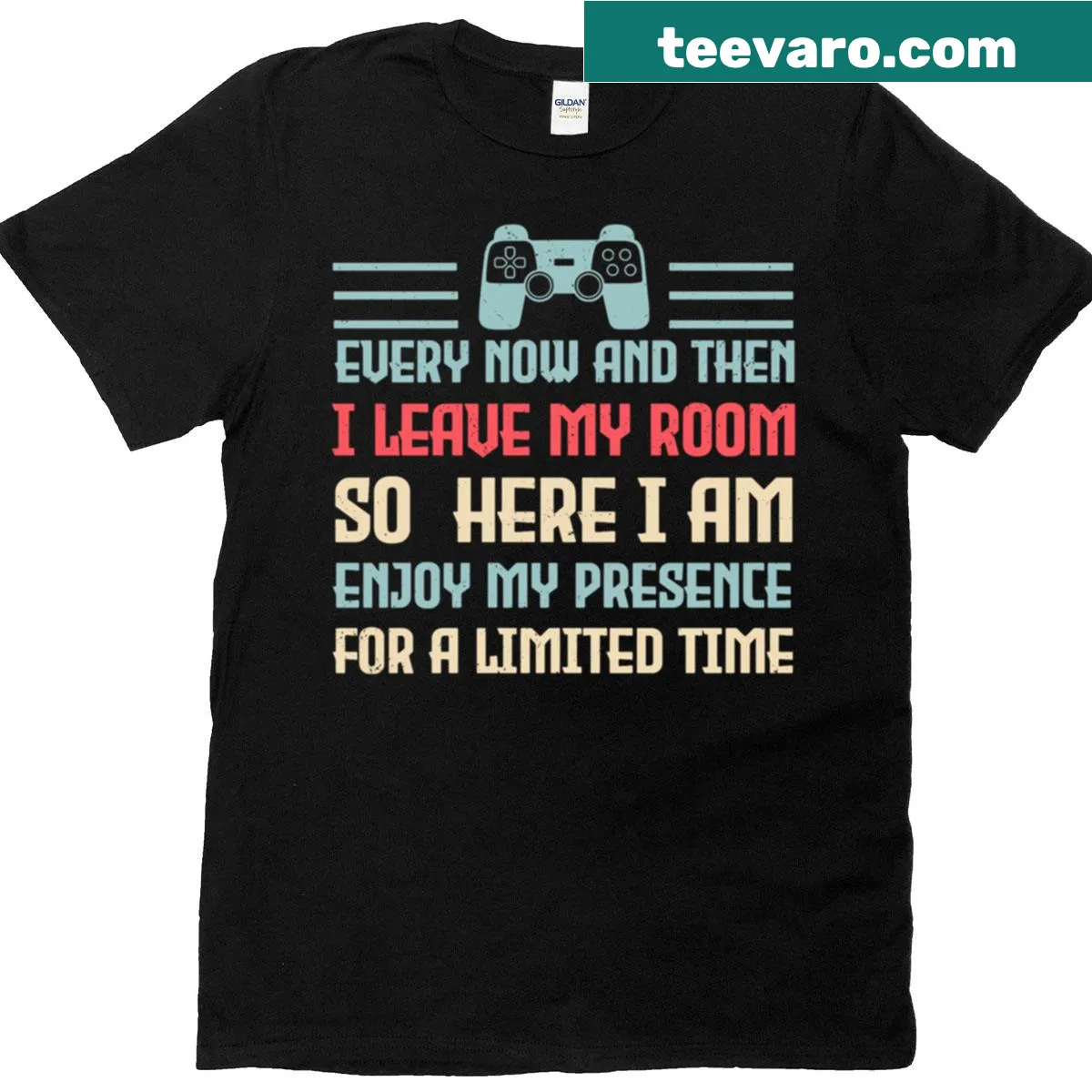 Retro gaming t-shirt with a funny text about leaving the room — on a men's t-shirt