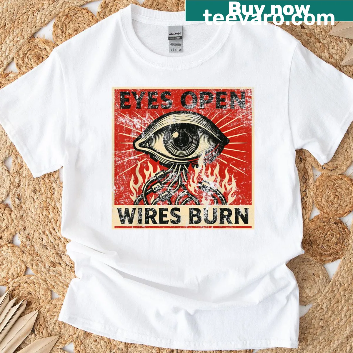 Graphic T-shirt with retro cyber resistance theme and edgy design — on a men's t-shirt