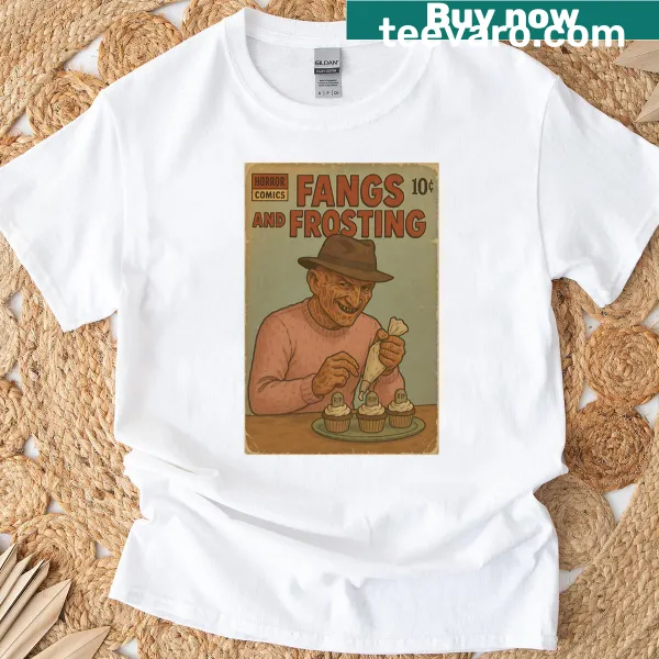 Cartoonish Halloween design with fangs and frosting on a t-shirt