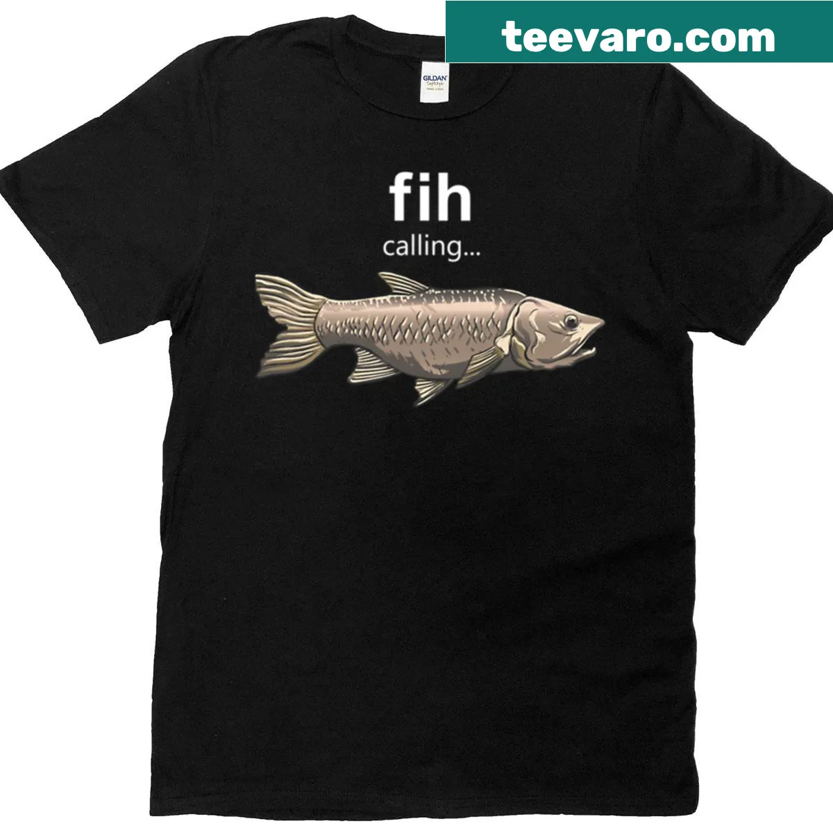 Funny fishing-themed t-shirt with the phrase 'Fih Calling' and fish graphic — on a men's t-shirt