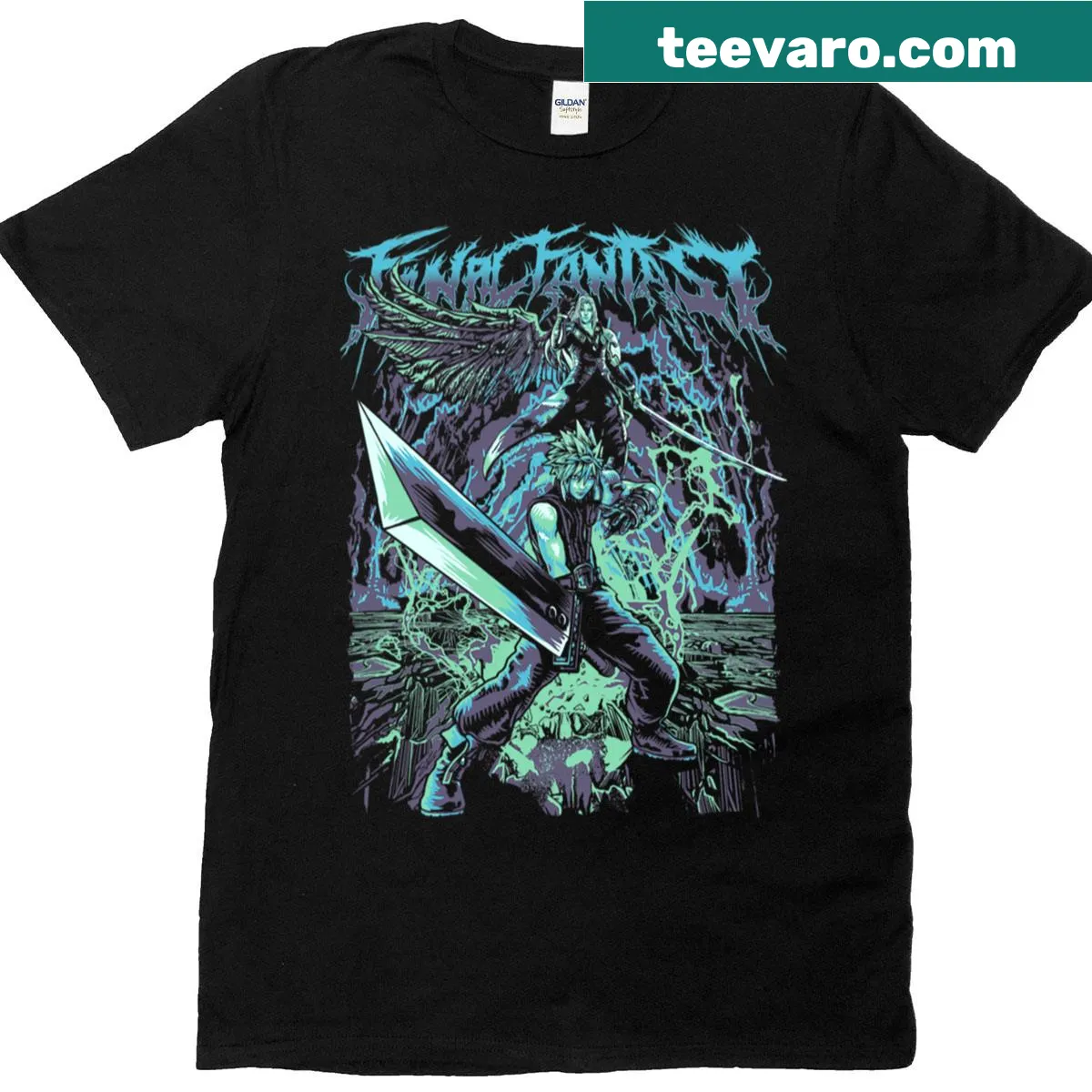T-shirt featuring fan art inspired by Final Fantasy games — on a men's t-shirt