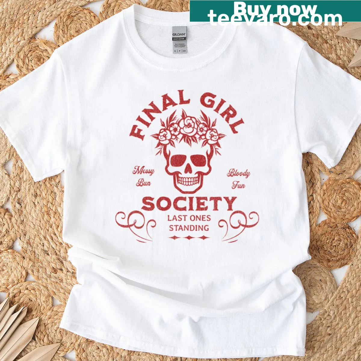 Bold typographic T-shirt for Final Girl Society fans — on a men's t-shirt