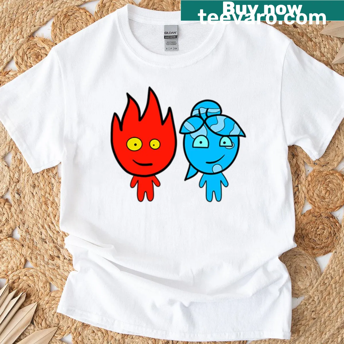Fireboy and Watergirl graphic on a T-shirt — on a men's t-shirt