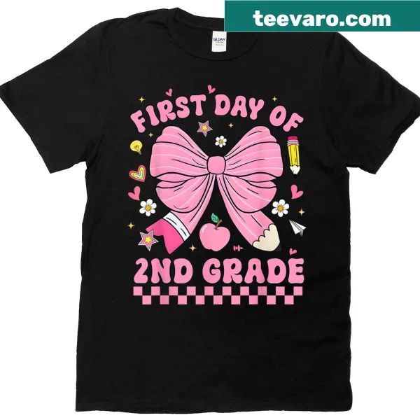 Illustrative T-shirt celebrating second grade with playful school-themed graphics