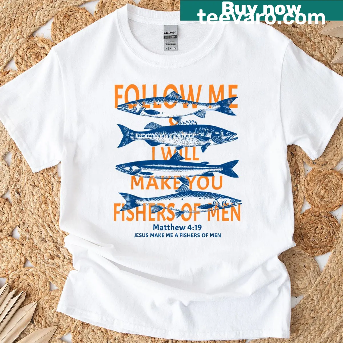 Inspirational Fishers Of Men typography on a t-shirt — on a men's t-shirt