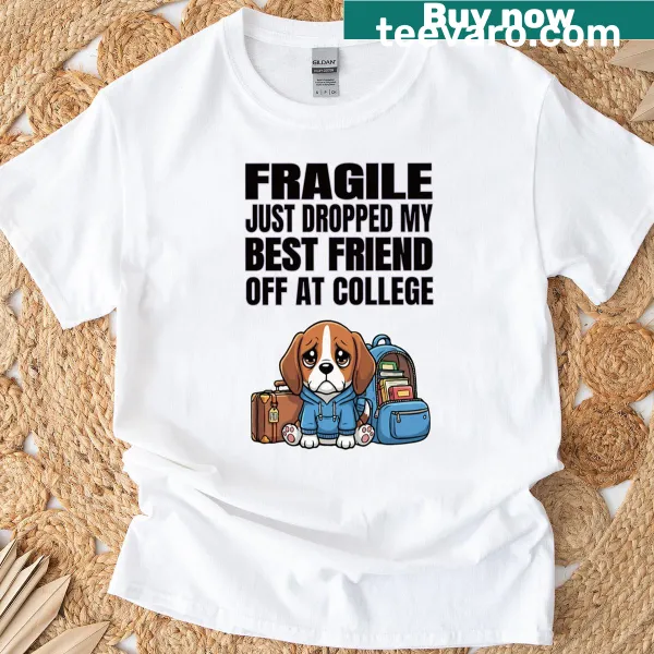 Humorous design featuring a beagle with a college phrase on a t-shirt