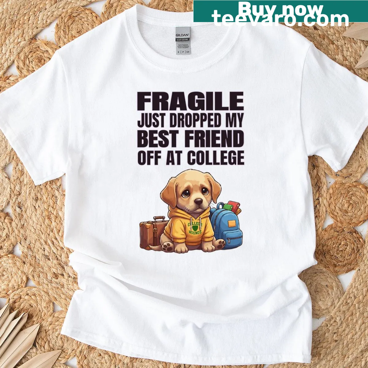 T-shirt with heartfelt phrase about leaving a Labrador at college — on a men's t-shirt